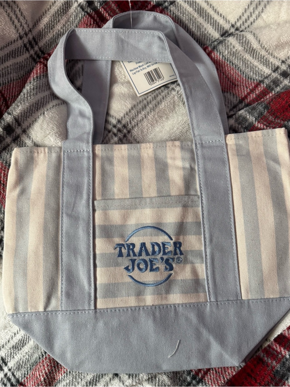 Light Blue & Cream Striped Tote Bag